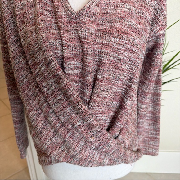 lou grey for Loft pink & White Tweed LS Shirt XS Cross Front V Neck - Picture 3 of 11